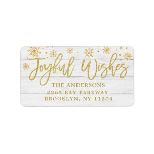 Etiqueta Joyful Deseja Faux Dourado Endereço de Feriado Ru