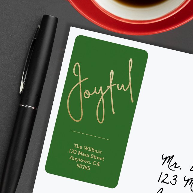 Etiqueta JOYFUL Dourado Faux Foil Green (JOYFUL Faux Gold Foil on Green Return Address Labels)