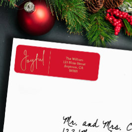 Etiqueta JOYFUL Gold and Red Christmas Return Address
