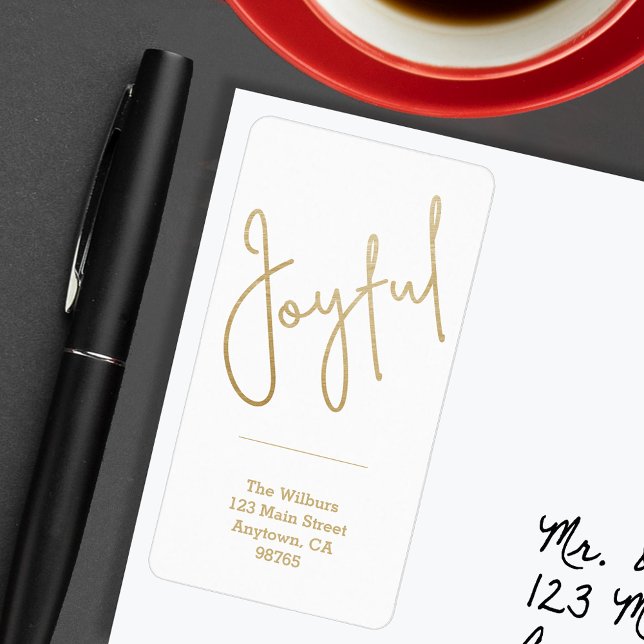 Etiqueta JOYFUL Holiday Deseja Dourado Foil Faux (JOYFUL Faux Gold Foil on White Return Address Labels)