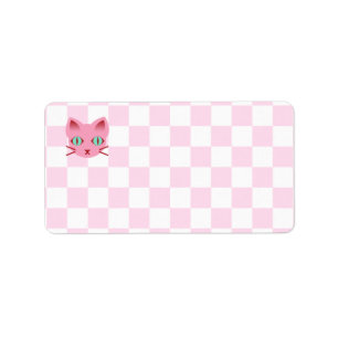 Etiqueta Kawaii Anime Kitty Gato Rosa e Branco