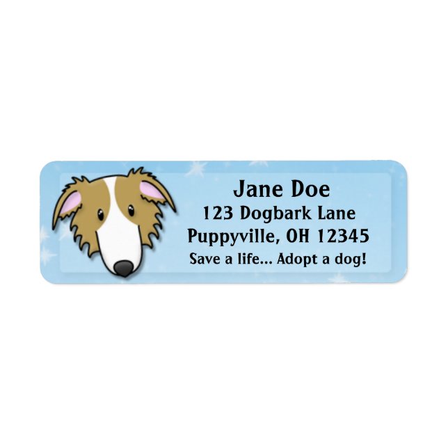 Etiqueta Kawaii Brown & White Borzoi (Frente)