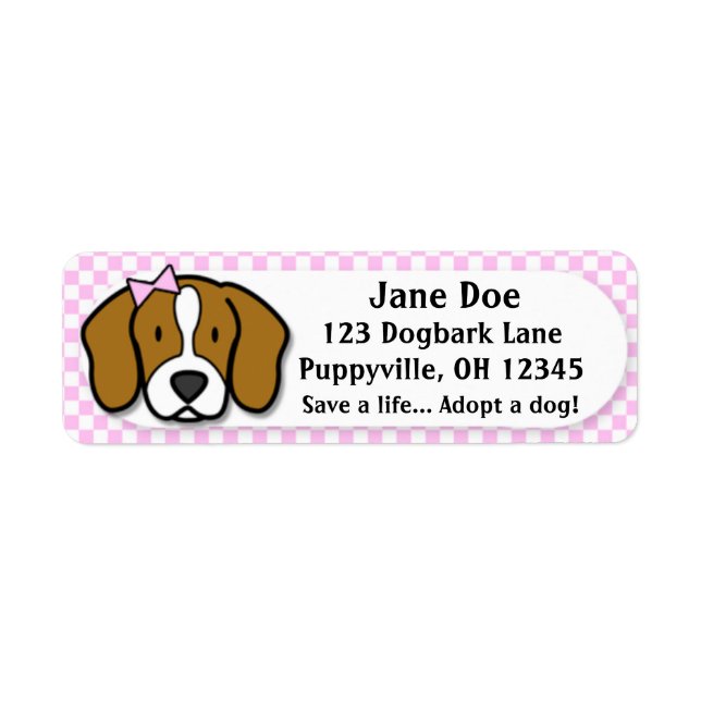 Etiqueta Kawaii Pink Gingham Beagle (Frente)