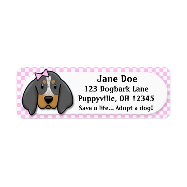 Etiqueta Kawaii Pink Gingham Bluetick Coonhound (Frente)