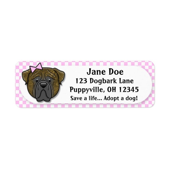 Etiqueta Kawaii Pink Gingham Brindle Bullmastiff (Frente)