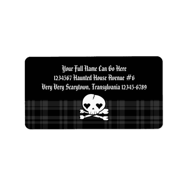 Etiqueta Kawaii Skull & Black Xadrez (Frente)