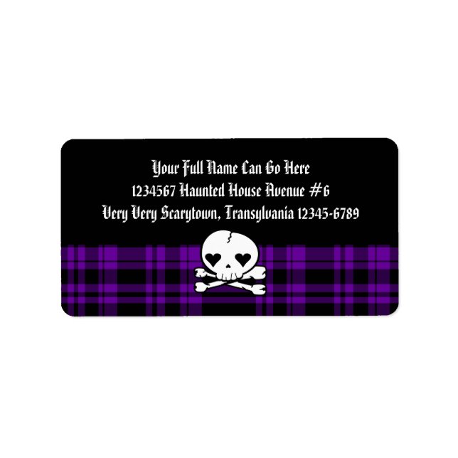 Etiqueta Kawaii Skull & Purple Xadrez (Frente)