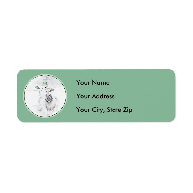 Etiqueta Keeshond Christmas Snowman Pinting Art (Frente)