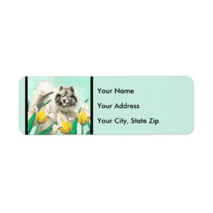 Etiqueta Keeshond em Tulips pintando uma linda arte canina 