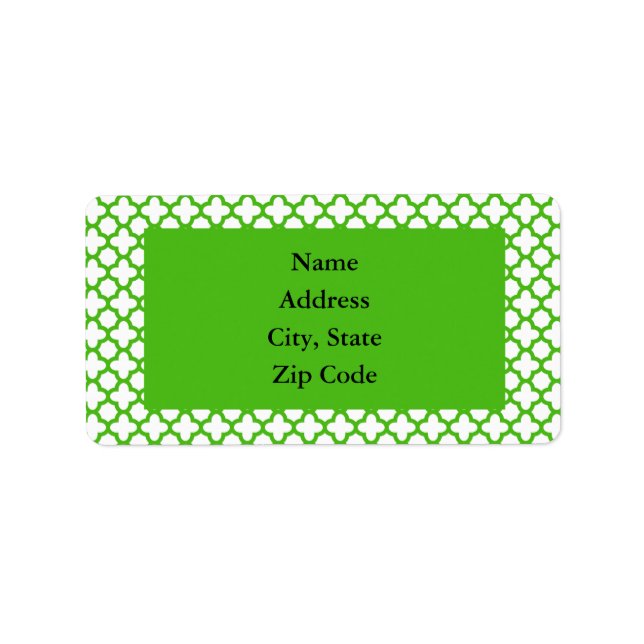 Etiqueta Kelly Green Quatrefoil Pattern (Frente)