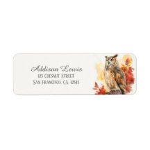 Kids Autumn Watercolor Owl Return Address