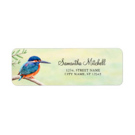 Etiqueta Kingfisher Watercolor Blue Orange Bird
