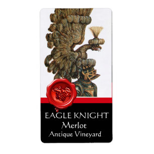 Etiqueta KNIGHT HELMET COM AS ASAS DA ÁGUA Vinho-cera-verme