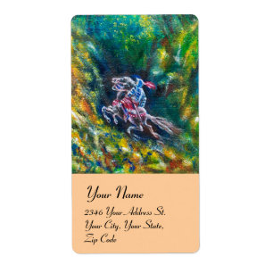 ETIQUETA KNIGHT LANCELOT, CAVALO EM FLORESTA VERDE