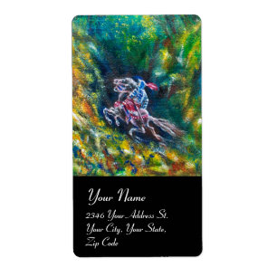 ETIQUETA KNIGHT LANCELOT, CAVALO EM FLORESTA VERDE