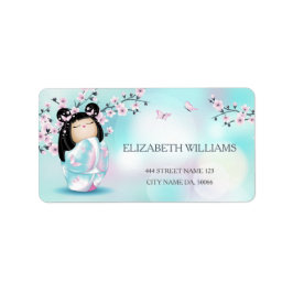 Etiqueta Kokeshi Doll Cherry Blossoms