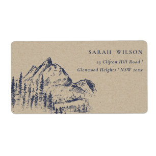 Etiqueta Kraft Marinho Pine Woods Mountain Sketch Endereço