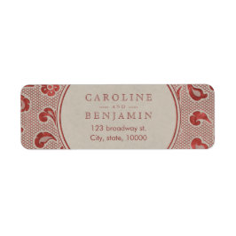 Etiqueta Kraft red Lace Rush endereço de volta do casamento