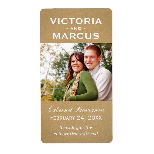 Etiqueta Kraft Wedding Monograma Foto Favor da Garrafa (Frente)