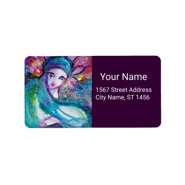 Etiqueta LADY BLUE MASK Venetian Mascarada Roxo (Frente)