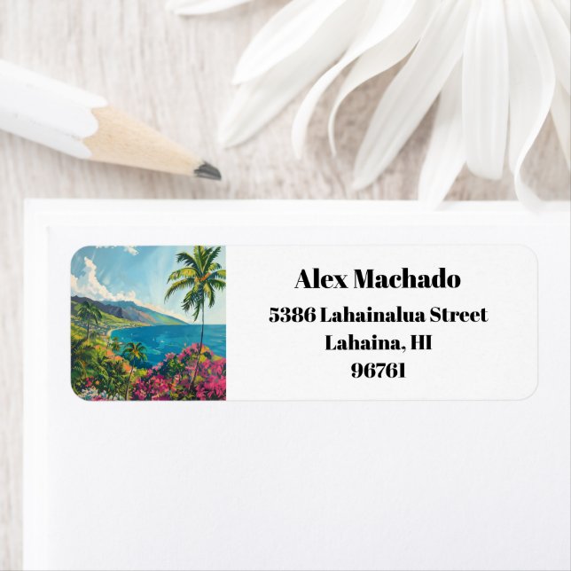 Etiqueta Lahaina Maui Hawaii Beach Coast Return Address (Insitu)