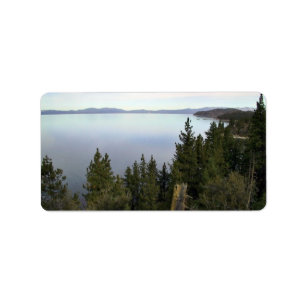 Etiqueta Lake Tahoe com pinheiros