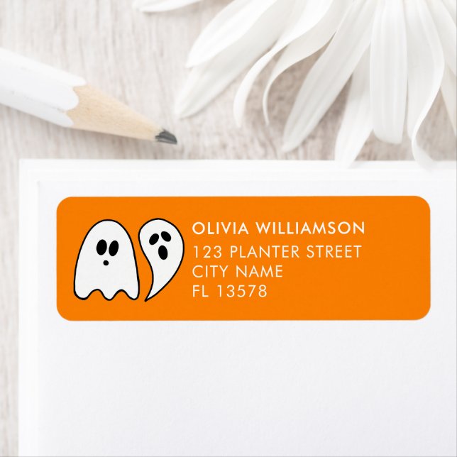 Etiqueta Laranja do Fantasma Halloween (Insitu)