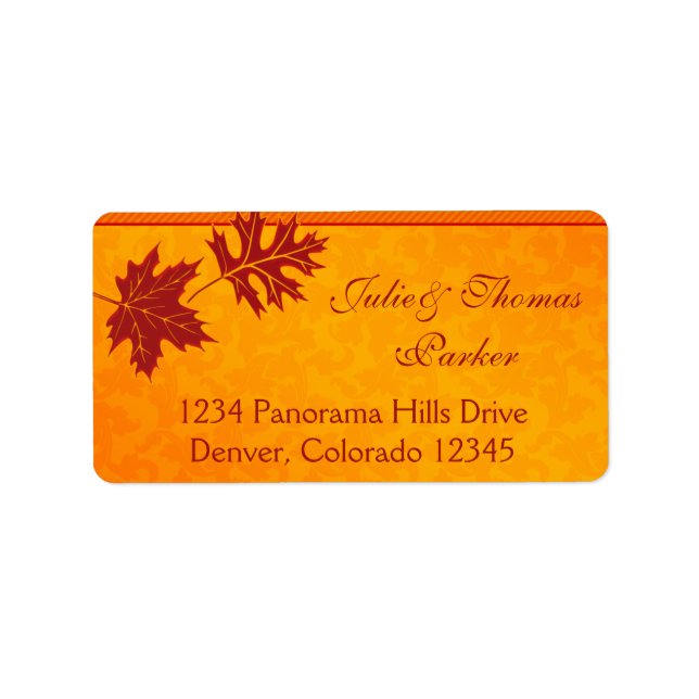 Etiqueta Laranja Fall Maple Deixa Rótulos de Endereço de Ca (Frente)