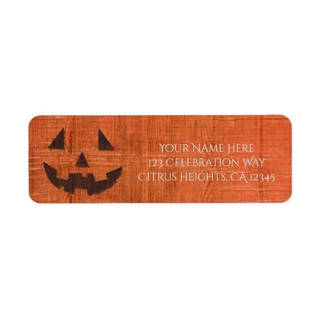 Etiqueta Laranja Wooden Pumpkin Rustic Halloween Festa (Frente)