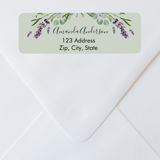 Etiqueta Lavanda eucalipto verde sage endereço de devolução (Criador carregado)
