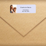 Etiqueta Lavanda foto endereço de retorno de casamento<br><div class="desc">Personalize e adicione sua foto,  nome e endereço. Letras negras. Lavanda,  fundo colorido violeta.</div>