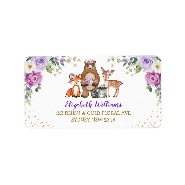 Etiqueta Lavanda Woodland Animais Floral Endereço De Retorn (Frente)