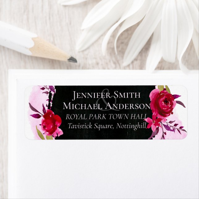 Etiqueta Leah G Budget Pink Rose Black Modern Wedding (Insitu)