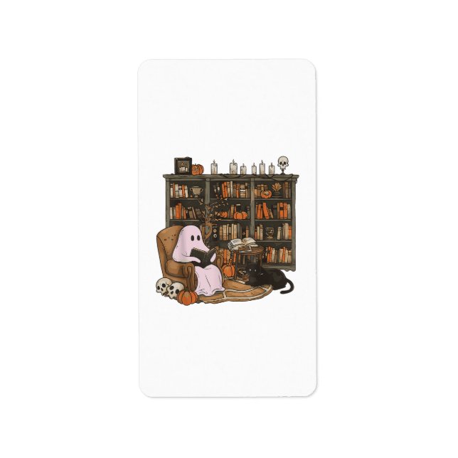 Etiqueta Leitura Fantasma Livro Amante do Gato Halloween  (Frente)