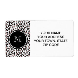 Etiqueta Leopardo preto rosa impresso com monograma