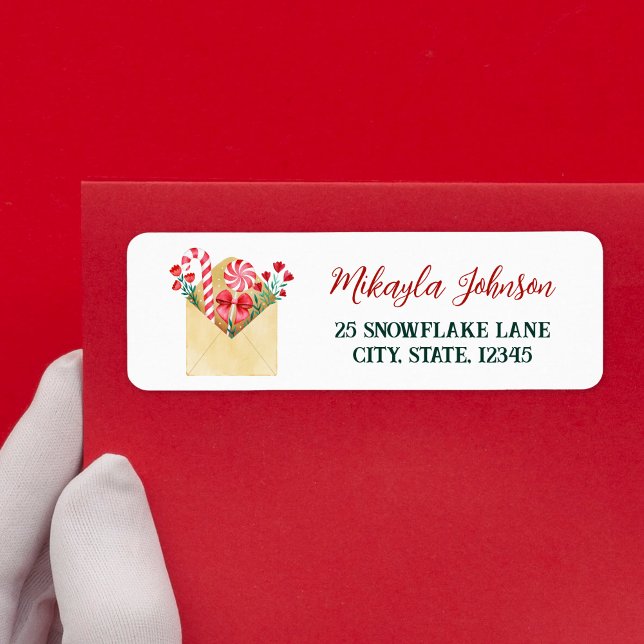 Etiqueta Letra aquarela para Papais noeis Endereço de Devol (Watercolor Letter to Santa Return Address Label)