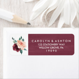 Etiqueta Letra de Flor | Casamento Maroon Watercolor