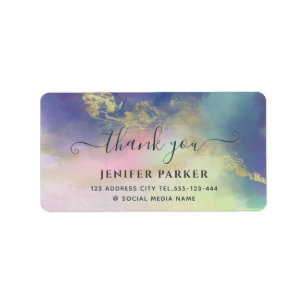 Etiqueta Letra holográfica dourada com obrigado de aquarela