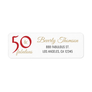 Etiqueta Letra vermelha e Dourada 50 e Fabulosa 50º Aniver