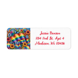 Etiqueta LGBTQIA+ arco-íris e flores