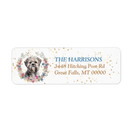 Etiqueta Lhasa Apso Dog Spring Flowers Wreath