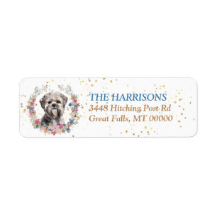 Etiqueta Lhasa Apso Dog Spring Flowers Wreath