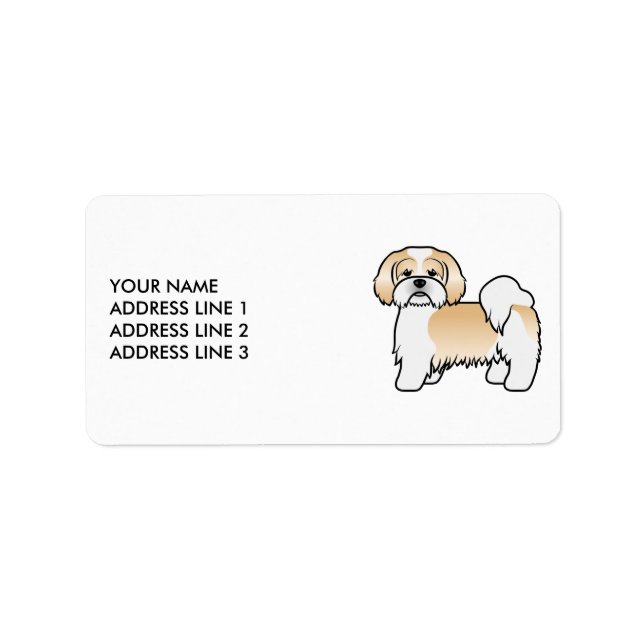 Etiqueta Lhasa Apso Dourado e Branco Cachorro Fofo & Texto  (Frente)