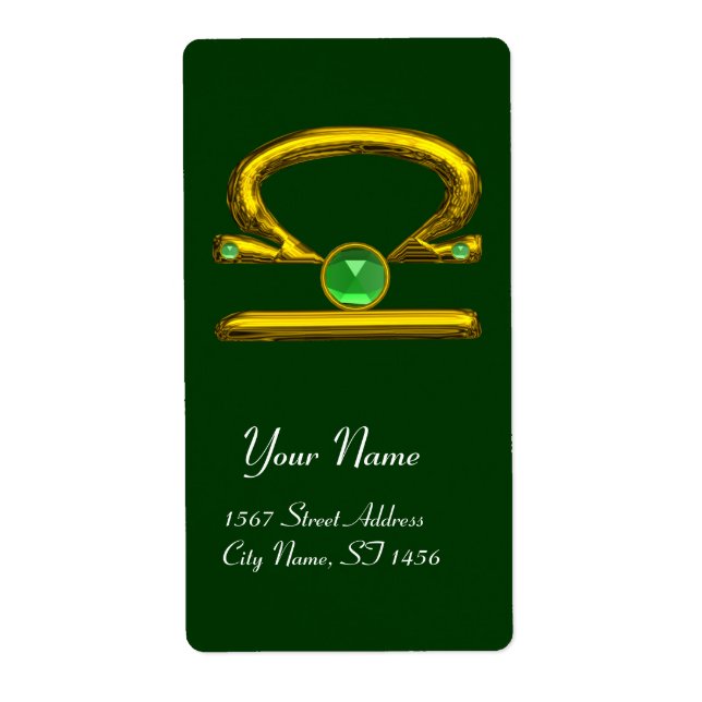 Etiqueta LIBRA ZODIAC BIRTHDAY Green Emerald Dourado (Frente)