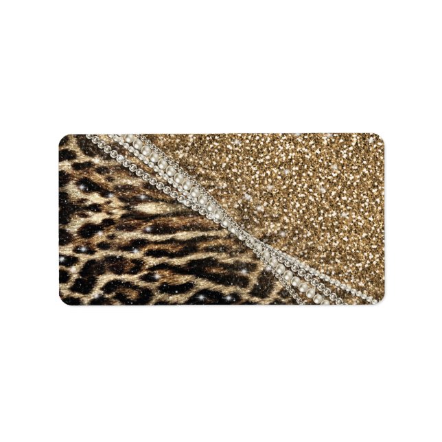 Etiqueta Linda garota chic Leopard Imprime Dourada brilho (Frente)
