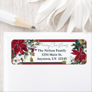 Etiqueta Linda moldura de poinsettia Natal Feriado
