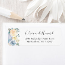 Linda Vanilla Blue Floral Return Address