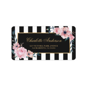 Etiqueta Linda Watercolor - Floral Black Strips Rosa