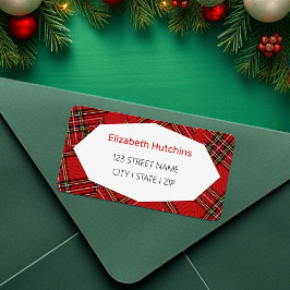 Etiqueta Lindo Xadrez Vermelho Feliz Natal 