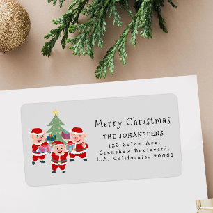 Etiqueta Lindos Porcos de Natal de Desenho Animado Retrô Ve
